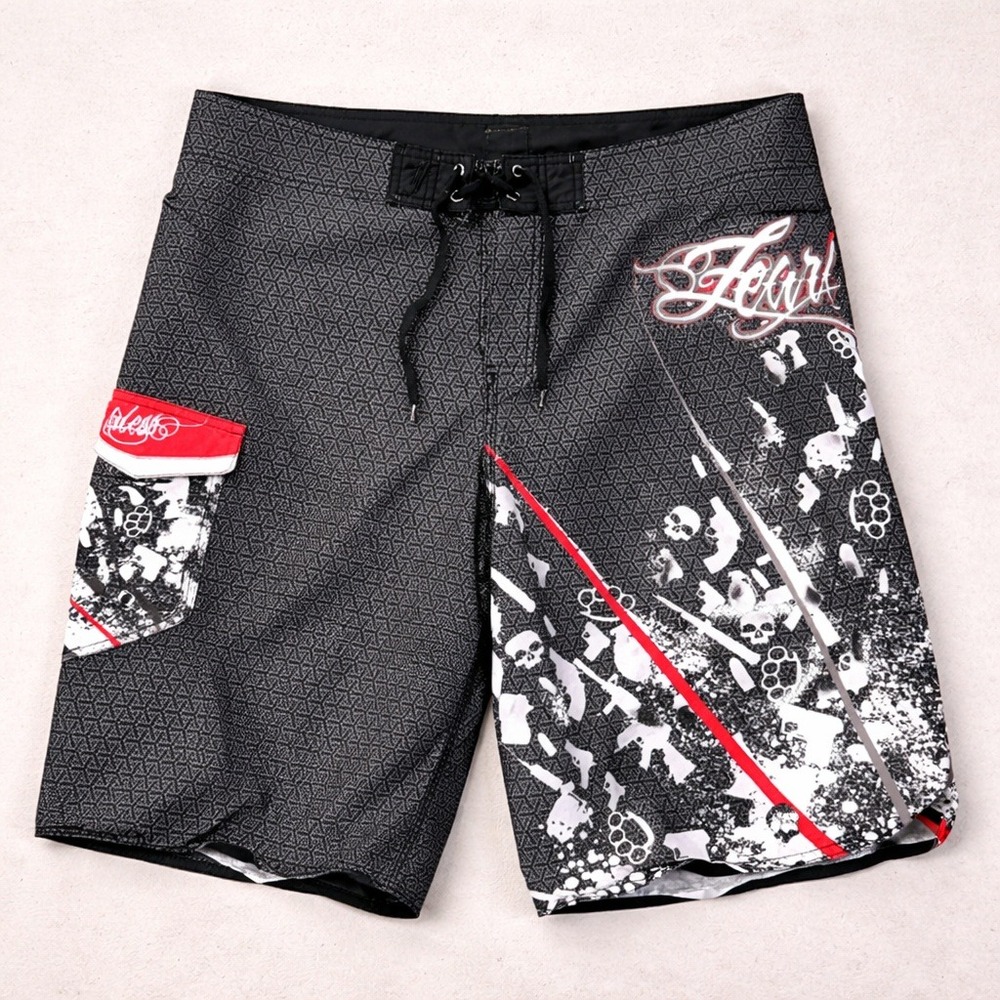 Vintage Fearless Boardshorts Mens 38 Y2K Long Baggy Skulls Guns AOP Surf Biker